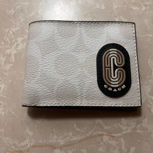 Coach White Signature and Leather Slim Wallet